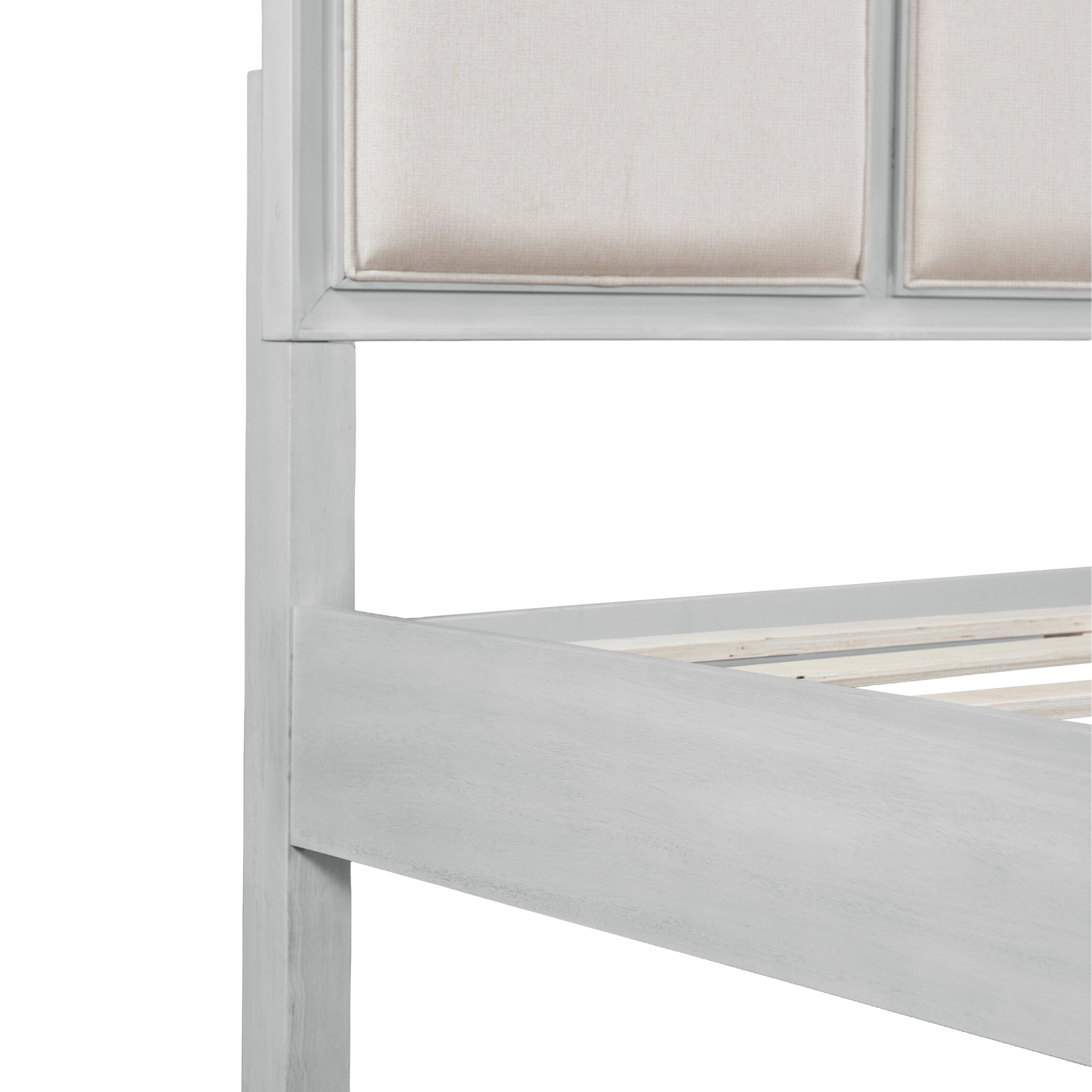 Christopher Knight Home Modern Farmhouse King Upholstered Platform Bed with Headboard, White+Beige