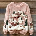 thumbnail image 2 of Luwomo Casual Christmas Flannel Sweaters Womens Cozy Pullover Santa Graphic Crewneck Winter Holiday Knit Festive Seasonal Loose Fit Streetwear Tops,Pink,M, 2 of 4