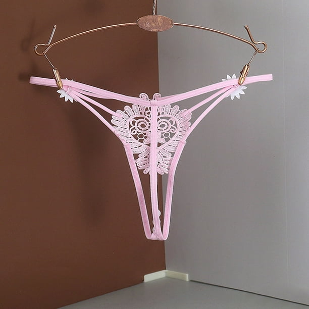 Gibobby Calzones de encaje para mujer sexy bordado caliente ahuecado bragas archivo abierto T pantalones Rosa Talla unica Bodega Aurrera en linea