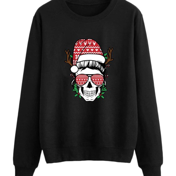 Sudadera de mujer Recortada Halloween Navidad Calavera Sudadera Pullover Top