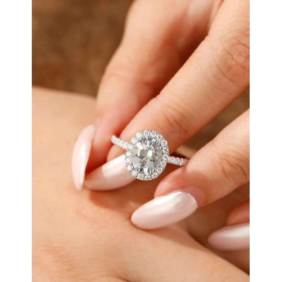 vylahjewellery Classic Wedding Anniversary Ring Oval Cut Moissanite Halo Engagement Ring 925 Sterling Silver Wedding Ring for Women Pave Promise Rings