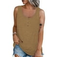thumbnail image 2 of Qwertyu Plus Size Tank Tops for Womens Casual Summer Boho Shirts with Button Loose Sleeveless Tunic Tops Khaki XL, 2 of 7