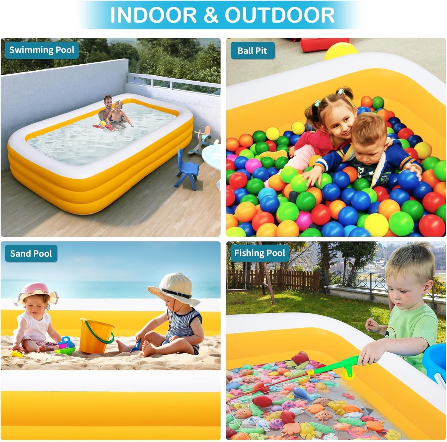 Large Inflatable Swimming Pool 145" X 74" X 22" for Family, Backyard, Garden, Summer Water Party