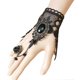 thumbnail image 1 of New Retro Vintage Lady Girls Rose Flower Lace Chain Wristband Bracelet With Finger Ring (Black), 1 of 1