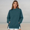 thumbnail image 2 of Jamsmile Women Sweatshirt Casual Neck Solid Color Sweatshirts Comfortable Tops Relaxed Fit Warm Knit Round Layering, 2 of 5