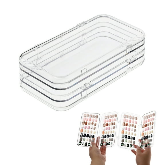 Sekonow Quad Fold Press On Nail Packaging Box, Foldable Clear Organizer Case with 6 Storage Sides, Holder Stand for Fake Nail Display with 2-Sided Tape