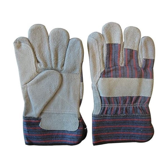 Leather Gloves, Cowhide, Safety Cuff, Wing Thumb, Full Finger, Gray, S, 1 PR