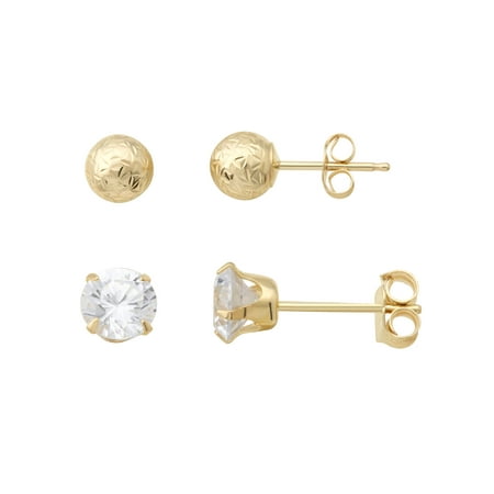 10k Yellow Gold 5mm Ball Stud And Cubic Zirconia Earrings Set 10k Yellow Gold 5mm Ball Stud And Cubic Zirconia Earrings Set