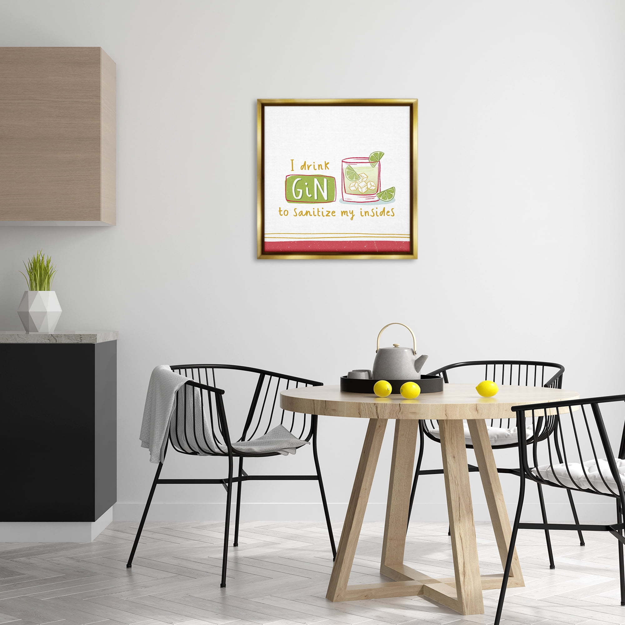 Stupell Industries Funny Gin Phrase Food & Beverage Painting Gold Floater Framed Canvas Art Print Wall Art, 25 x 25