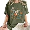 thumbnail image 5 of LEBONYARD Summer Tops for Women 2024,Womens Tops Summer 2024 save up under 50%,Women's Fashion Summer Round Neck Drop Sleeves Leisure Short Sleeve Flower Printing Tops Army Green S, 5 of 6