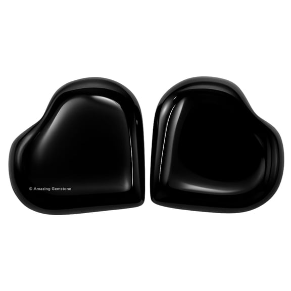 Black Obsidian Stone Heart - Pack of 2 Crystal Heart - Pocket Massage Worry Stone