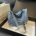 thumbnail image 4 of Bolso cruzado vaquero de color liso con cierre de cremallera, superventas 2024, sencillo, moderno, bolso de hombro, suave, versátil, de gran capacidad, 4 of 5