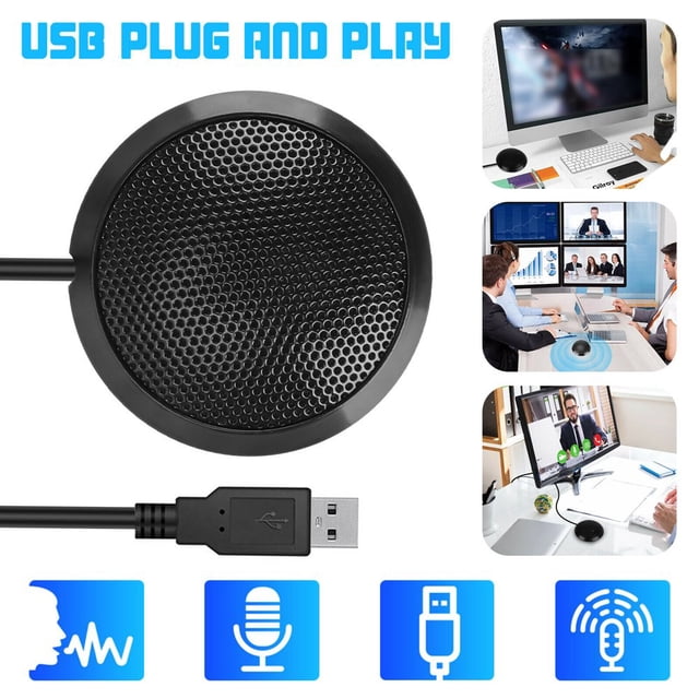 Conference Microphone Portable USB Computer Mic 360° Omnidirectional Stereo PC Microphone for Computer/Desktop/Laptop/Tablet Ideal for Conference Meeting Gaming VoIP Calls Skype