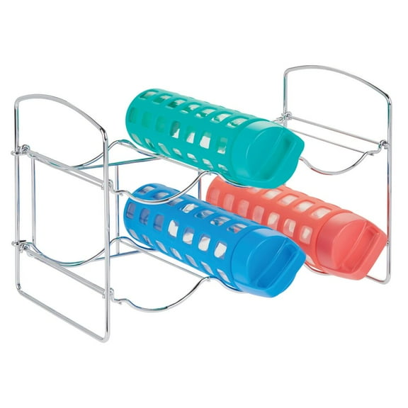 mDesign Metal Water Bottle Organizer - Collapsible 6-Bottle Holder - Chrome