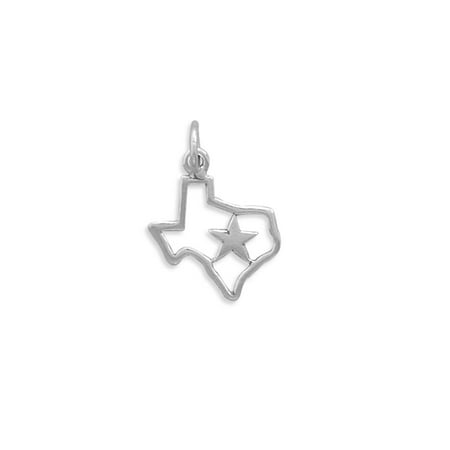 Texas Star Pendant - State of Texas with Star Charm Polished Sterling Silver - Made in the USA