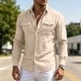 thumbnail image 5 of DeHolifer Cotton Linen Shirts for Men Button Up Shirts Long Sleeve Casual Work Shirt Lightweight Comfy Tops with Pockets Khaki L, 5 of 7