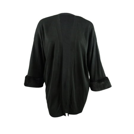 Calvin Klein Women's Plus Size Faux-Fur-Cuff Open-Front Cardigan (0X, Black)