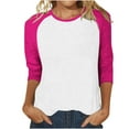 thumbnail image 2 of Tittly T Shirts for Women Tshirts Shirts Women Long Sleeve Round Neck Top Solid Color Color Matching Fashion Sleeves Casual T Shirt Summer Tops Basic Tees Hot Pink L, 2 of 7