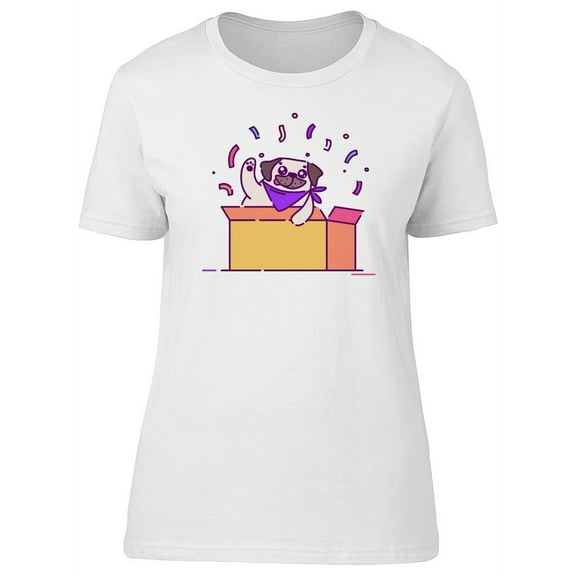 Surprise Party Pug T-Shirt Women -Image by Shutterstock, Female x-Large