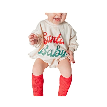 

WakeUple Christmas Baby Girls Boys Cute Romper 0-24M Santa Letter Printed Long Sleeve Sweatshirt Xmas Jumpsuit