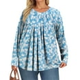 thumbnail image 5 of MLQIDK Womens Plus Size Fall Tops 2025 4x-5x V Neck T Shirts Floral Print T-Shirt Long Sleeve Shirts Boho Tops Loose Casual Tunics Blouses Sky Blue XL, 5 of 5