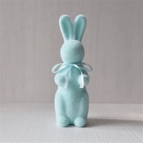 Blue Bunny Topiary Easter Decor - Flocked Moss Bunnies with Easter Egg Easter Moss Bunny, Moss Covered Easter Rabbit Figurine | Flocked Animal Rabbit Easter Decoration for Spring Easter Home Decor