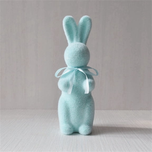 Blue Bunny Topiary Easter Decor - Flocked Moss Bunnies with Easter Egg Easter Moss Bunny, Moss Covered Easter Rabbit Figurine | Flocked Animal Rabbit Easter Decoration for Spring Easter Home Decor