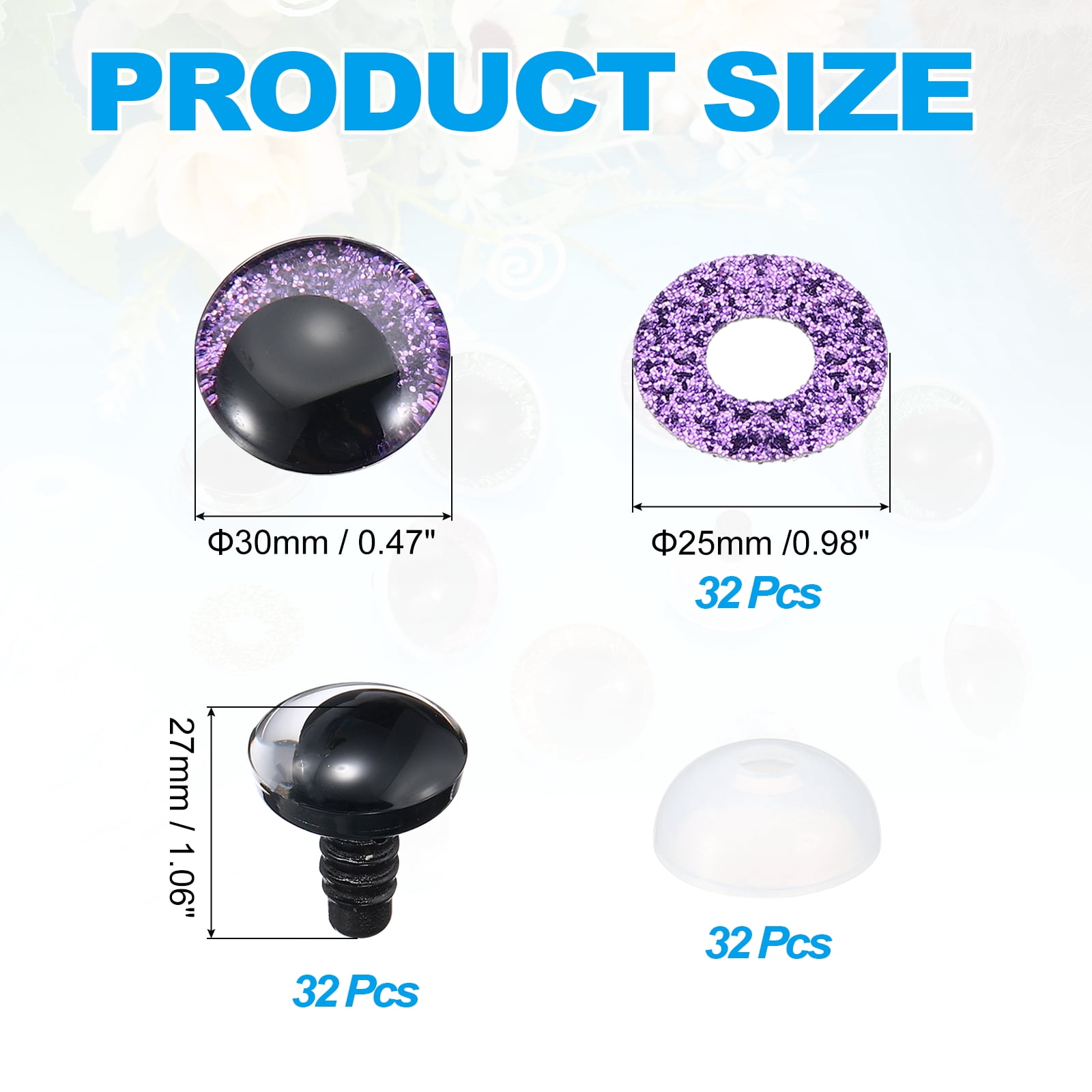 Uxcell 30mm Flash Safety Eyes, 34 Set Plastic Glitter Safety Eyes with Washers Soft Buttons Realistic Colorful Crocheting for Decor Crochet Accessories Dolls Craft, Purple