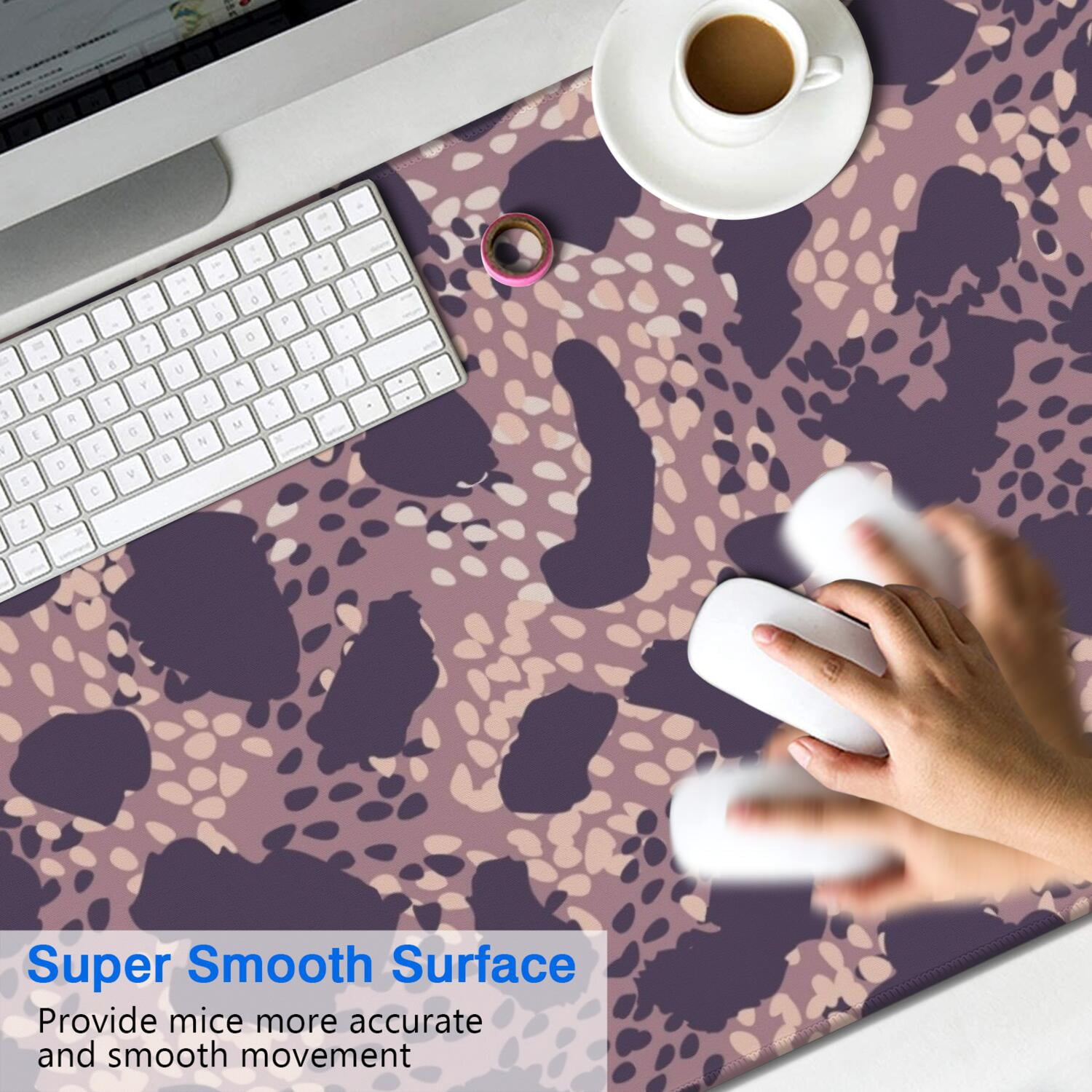 Long Mouse Pads for Desk,Purple and Pink Leopard Pattern Desk Mats on Top Of Desks, Desk Mouse Pad Extra Large with 3mm Non-Slip Base and Stitched Edge for Gaming,Office,Work,Home 47.3"x23.6"