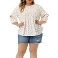 thumbnail image 2 of Unique Bargains Women's Plus Size Top 3/4 Sleeve Cut Out Floral Blouses 3X White Red, 2 of 6