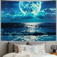 thumbnail image 2 of PRATYUS Wall Tapestry Moon Ocean Stars for Bedroom Wall Hanging Blue Queen Teal Turquoise Decor Ocean Sea Tapestries for Yoga Beach Picnic Blanket Painting, 2 of 6