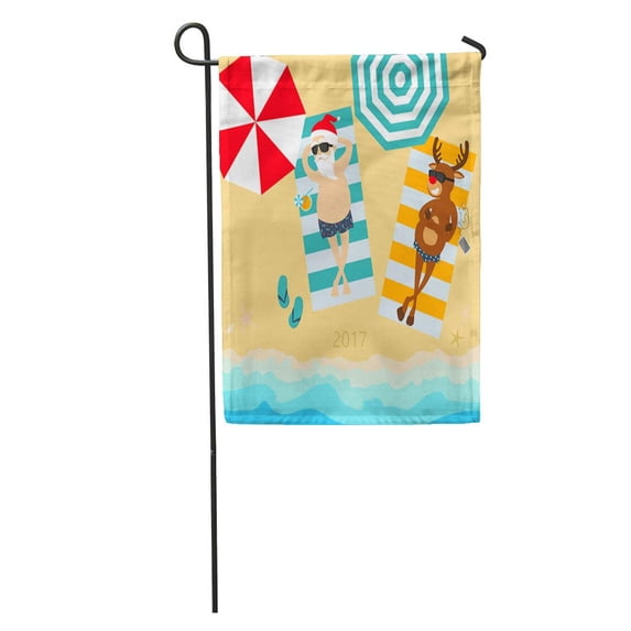 SIDONKU Red Christmas Holiday Santa Claus and Deer Rudolph Relax Beach Garden Flag Decorative Flag House Banner 12x18 inch