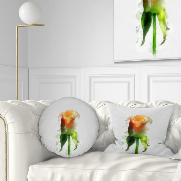 Designart Yellow Rose with Steam Drawing - Flower Throw Pillow - 12x20