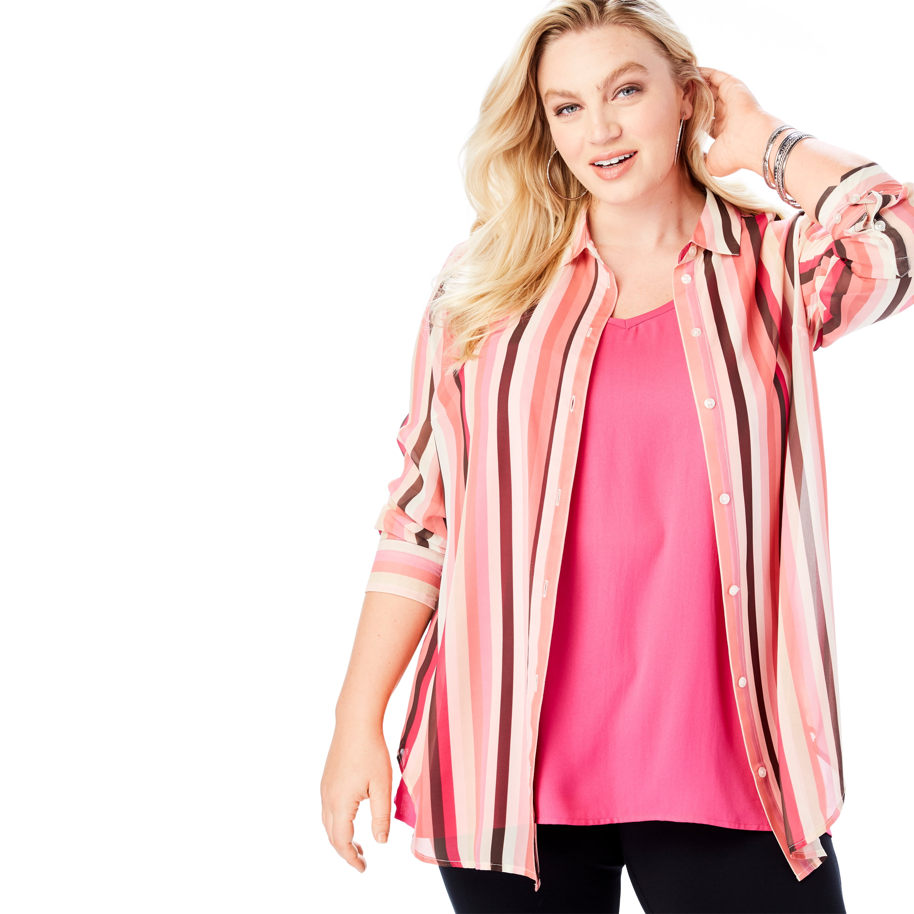 plus size sheer button down blouse