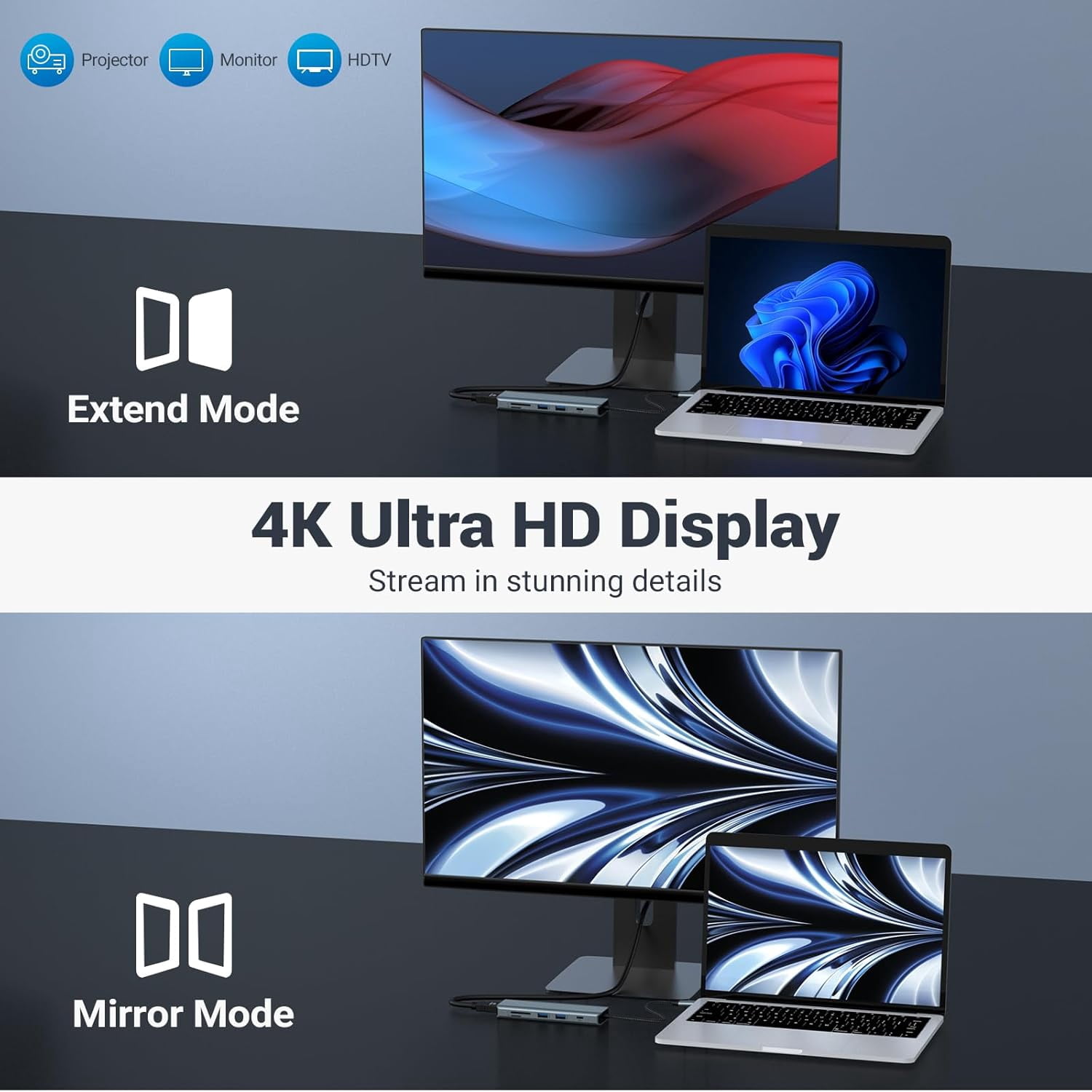 9 in 1 USB C Hub, USB C Port Replicator, Docking Station with 4K@30Hz HDMI, 3 x USB 3.0, USB C 3.0 Data, USB 2.0, 100W PD, SD/TF Card Reader Compatible with Laptop and Other Type C Devices