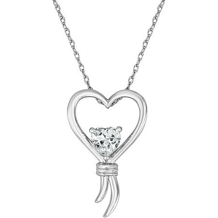 Knots of Love Sterling Silver Lab-Created White Sapphire Heart Pendant, 18