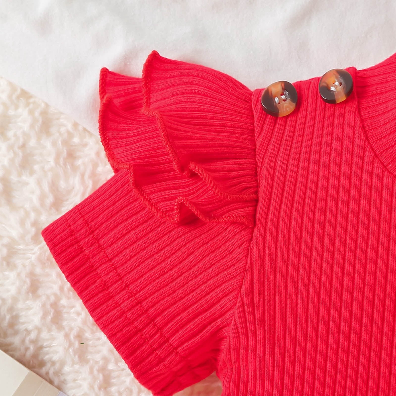 Faraee Baby Girl Summer Clothes Ruffle Romper Short Sleeve Bodysuit Bow Hairband Socks Newborn Infant Cute Outfits (6-9M,Red)