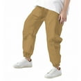 thumbnail image 5 of ZVAVZ Boys Cotton Linen Pants with Pockets Elastic Waist Drawstring Sweat Jogger Lounge Tapered Leg Harem Pants Trousers Khaki,13 Years, 5 of 7