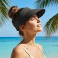 thumbnail image 4 of Helii Women Crownless Straw Sun Hat Wide Brim Ponytail Visor, Adjustable Drawstring Packable Foldable Breathable Woven Beach Hat UV Protection for Travel Outdoor Black,One Size, 4 of 9