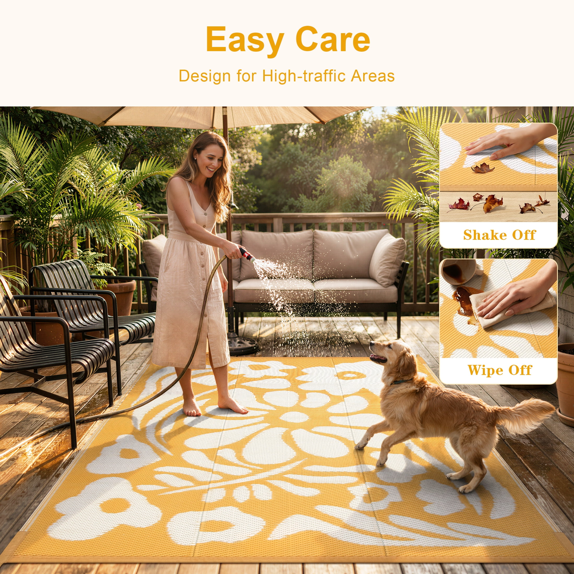 Moynesa 8'x10' Outdoor Rugs Waterproof, Plastic Straw RV Rugs for Outside, Large Portable RV Outdoor Rugs for Camping, Reversible Flower Picnic Mat for Camper Garden Tent