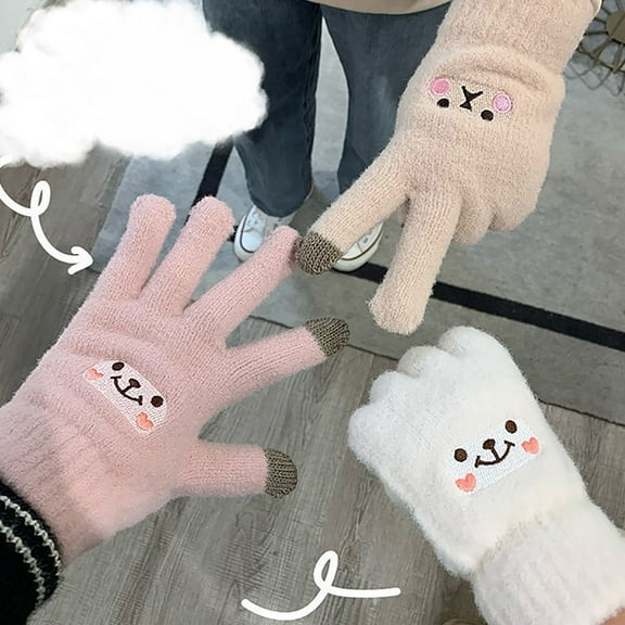 Thermal Winter Gloves For Women Windproof Warm Knit Mittens With Soft Lining Cold Weather Touchscreen Snow Gloves