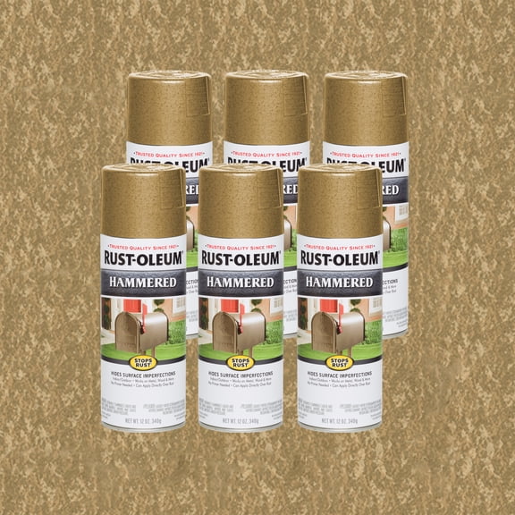 6 Pack, Gold Rush, Rust-Oleum Stops Rust Hammered Protective Enamel Spray Paint-7210830, 12 oz
