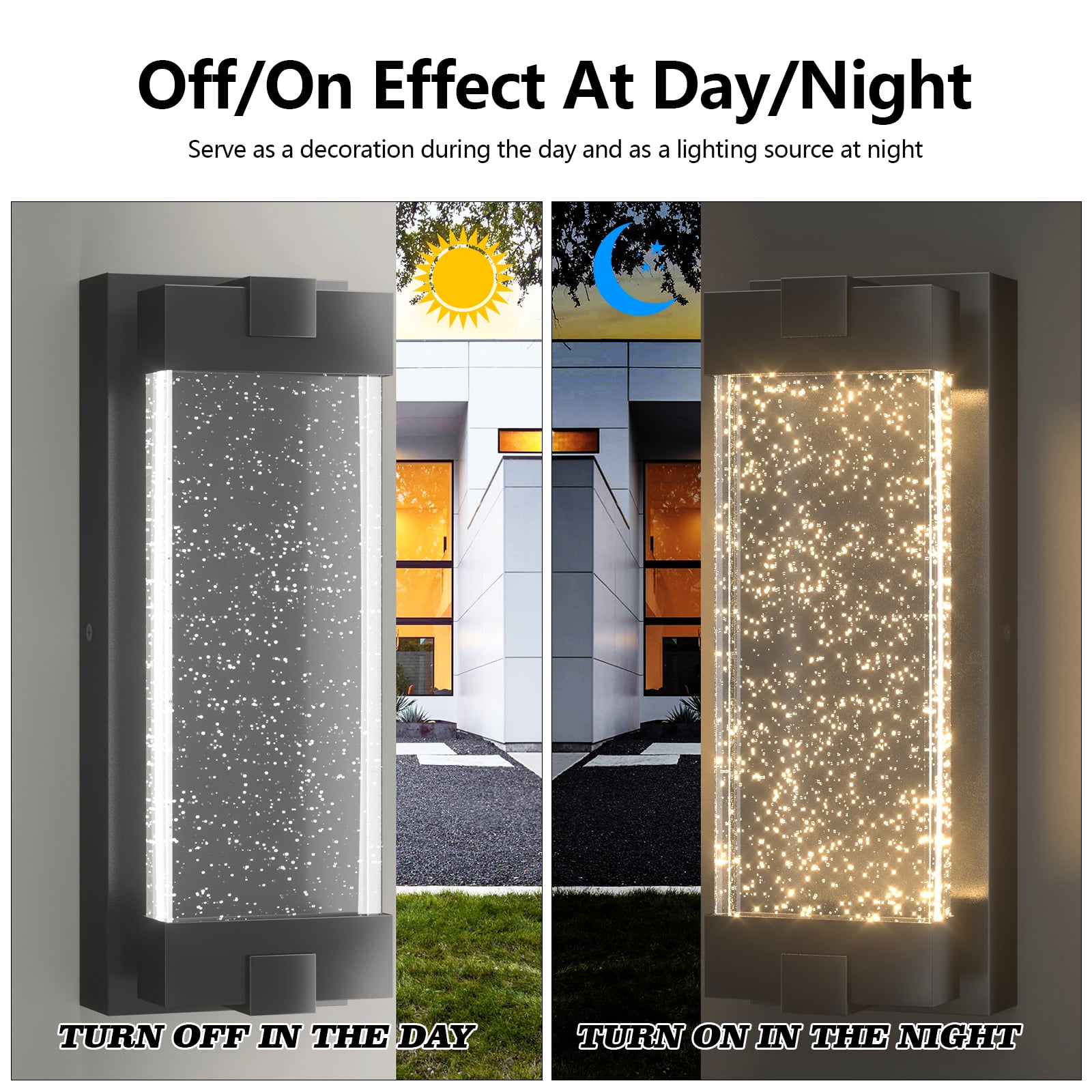 GEYANG Black Wall Sconce with K9 Crystal Bubble and Dusk to Dawn Sensor, Exterior LED Wall Mounted Light, Modern Porch Lantern, Light Fixture for Indoor and Outdoor
