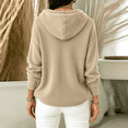 thumbnail image 6 of Sorvello Women's Hooded Knit Cardigan Sweater Button Down V Neck Drawstring Hood Solid Color Warm Fall Winter Outerwear Coat for Women Beige L, 6 of 7