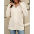 thumbnail image 3 of Drop Shoulder Long Sleeve Women's Turtleneck Zip Up Cardigan Sweaters Oversized Casual Solid Mesh Knit Jumper Tops, 3 of 6
