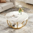 thumbnail image 3 of Fnova Coffee Table with 2 - Tier Storage, 32" Round Coffee Table with Metal Legs, Modern Rustic Style Center Table for Living Room, White and Gold, 3 of 14