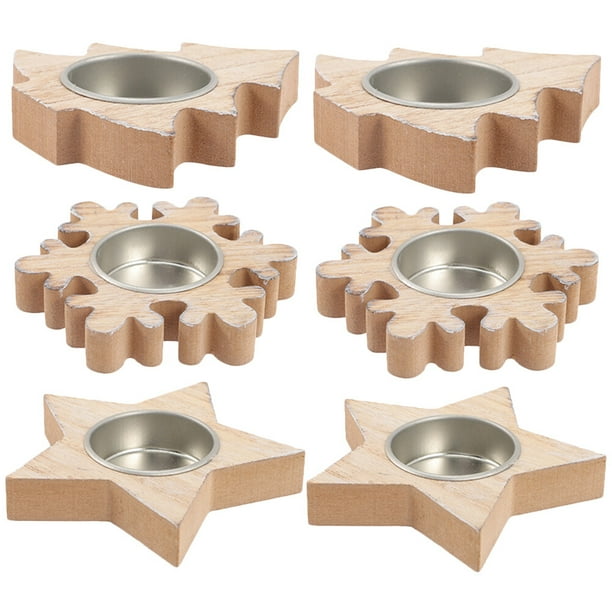 6 portavelas de madera para velas de té, portavelas navideño, decoración