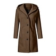 thumbnail image 5 of Hooded Coat for Women Single Breasted Long Sleeve Mid Length Casual Solid Color Winter Jacket Wool Coat with Pockets, 5 of 6