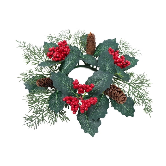 MOQIN Christmas Candle Rings Wreaths - Artificial Red Berry Pinecones Candle Ring Christmas Kitchen Cabinet Wreaths Christmas Table Centerpiece Decor Rings Garlands for Christmas Window