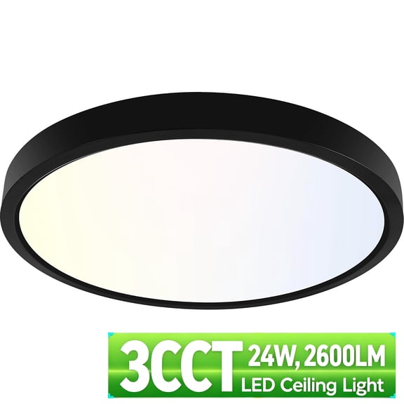 Hlite 12" LED Ceiling Light, 3CCT Selectable Dimmable Flush Mount, Damp Rated for Kitchen Bedroom Hallway, Black